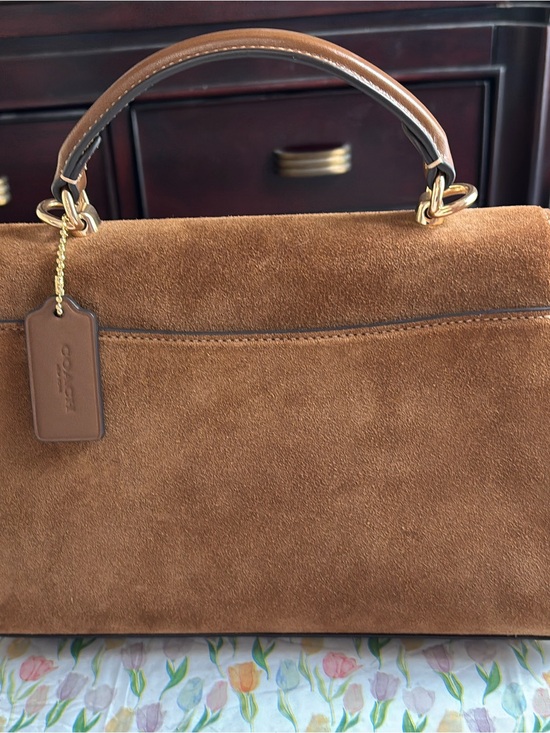 Coach Handbags - Coach Brown Suede Top Handle Satchel with Gold Hardware